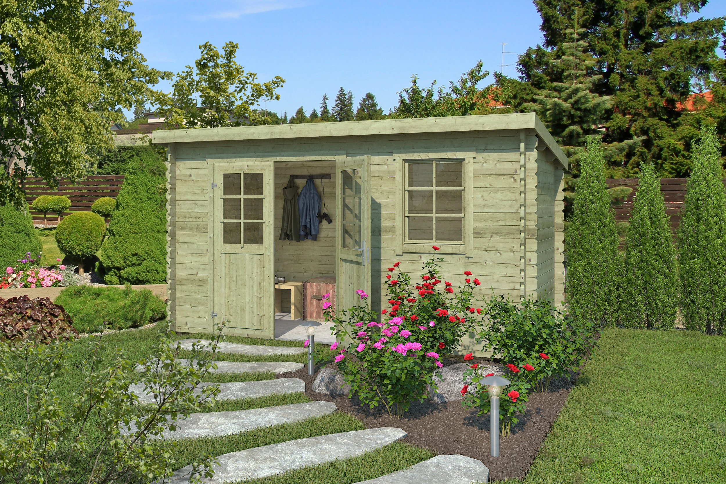 Outdoor Life Blokhut Amira Groen Geïmpregneerd 380 x 175 cm - Afbeelding 2